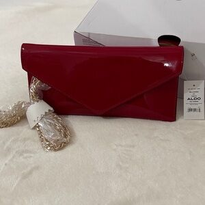 Aldo, Ladies, Patent Red Clutch with Gold Chain/Crossbody. NEW